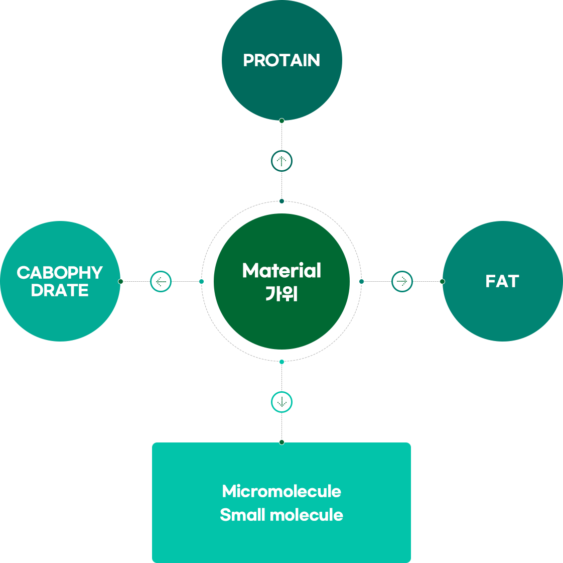머티리얼 가위(Enzyme Method) → PROTAIN / FAT / CABOPHY DRATE / Micromolecule, Small molecule